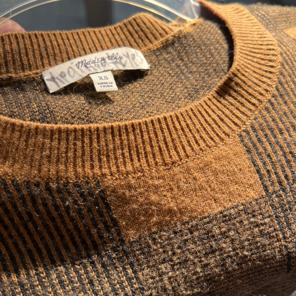 Madewell Black Golden Brown Buffalo-Style Inkcheck Plaid Sweater XS - Picture 3 of 8